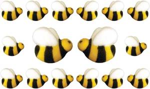 lot 42617 image: Bees Cake Decorations- Bumble Bee Shaped Edible Hard Sugar Decorations, 16 pcs by R.U.S. Candy Company - Retail $12