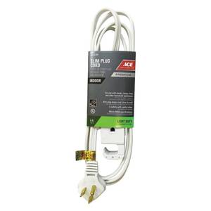 lot 14245 image: Ace 6ft 163 SPT-3 White Slim Plug Indoor Extension Cord, 2 Pack