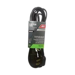 lot 14261 image: Ace 12ft Black Slim Plug Indoor Extension Cord