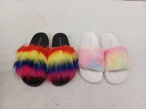 lot 14268 image: PORTLAND by Portland Boot Company Tie Dye Sherpa Slipper, Womens 9M, 2 Pairs