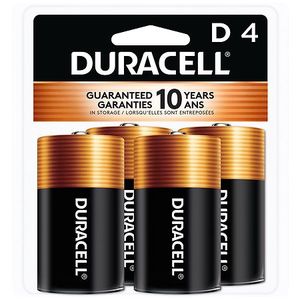 lot 14333 image: Duracell Coppertop D Batteries - 4pk Alkaline Battery 15000mAh, Household Use, 2 Pack