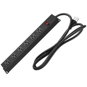 lot 1412 image: Metal Wall Mount Power Strip, Mountable Power Outlet with 6 AC Outlets, Aluminum Alloy Mount Power Socket with Switch, 6 FT SJT 3C 14AWG Power Cord, 15A 125V 1875W (6AC) Black