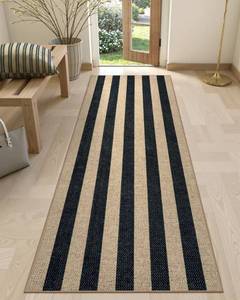 lot 1414 image: Lahome Elance Striped Easy Jute Kitchen Runner, 2x8 Washable Runner Rug for Hallway Entryway, Farmhouse Non Slip Non Shedding Black Indoor Outdoor Carpet for Entry Porch