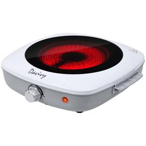 lot 1425 image: Davivy Single Burner Hot Plate with Sturdy Handle, 7.9 inch Ceramic Glass Cooktop, 1200W Infrared Cooker, Compatible Of All Cookware, White