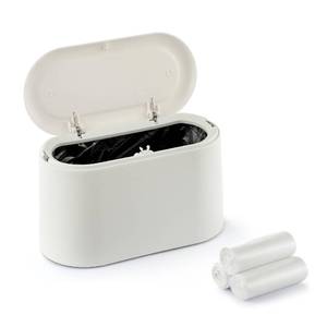 lot 1430 image: XZZWLL Mini Trash Can for Desk, Tiny Plastic Countertop Garbage Can with Lid, Easy to use and Keep Desktop Clean for Vanity, Bedside, Bathroom and Kitchen with 3 Rolls Trash Bags