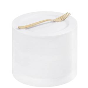 lot 1436 image: WELLIFE 100PCS White Plastic Dessert Plates and 100PCS Gold Disposable Forks, Premium Hard Dessert Plate 7.5, Appetizer Plastic Plates for Party and Wedding