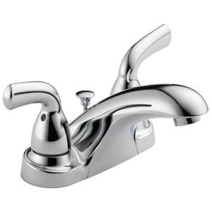 lot 1441 image: Delta Foundations Centerset Chrome Bathroom Faucet, 4 Inch 3 Hole Bathroom Sink Faucet for Vanity, Chrome B2510LF-PPU