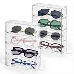 lot 1458 image: Yuanan 2PCS Sunglass Organizer for Multiple Pairs Clear Acrylic Organizer, 9.65  6.89  2.56 Inch Plastic Stackable Eyeglass Case Storage Organizers with 4 Drawers for Glasses Jewelry Watch Storage