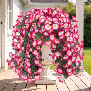 lot 1463 image: Sggvecsy Artificial Fake Hanging Flowers Plants for Outdoor Outside Spring Summer Decoration 2PCS Faux Silk UV Resistant Realistic Morning Glory Trailing Vines for Home Porch Patio Balcony(Pink)