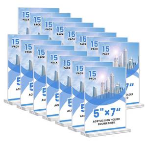 lot 1464 image: Acrylic Sign Holder, 5x7, 15 Pack Vertical Clear Table Menu Display, Double Sided, Plastic Stand, Suitable for Restaurants, Office, Store, Fair