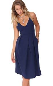 lot 1481 image: Eliacher Womens Deep V Neck Adjustable Spaghetti Straps Summer Dress Sleeveless Sexy Backless Party Dresses with Pockets (8-10,US) Navy Blue Medium