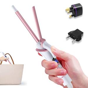 lot 2001 image: Mini Curling Iron for Short Hair Dual Voltage with European UK Plug Adapter 34 Inch Travel Size Small Barrel Curling Iron to Beachy Waves Curls with 30S Fast Heating, 5 Temps for Global