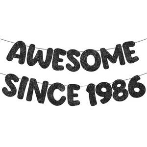 lot 2005 image: Fulmoon Pre-strung Awesome Since 1986 Banner Glitter Happy 40th Birthday Banner Funny 40th Birthday Decorations 1986 Party Decorations for Men Women Anniversary(Black)