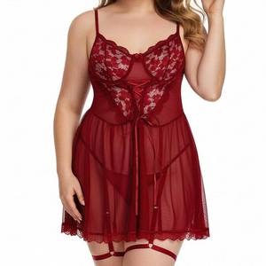 lot 2006 image: Rbenxia Womens Lingerie Set Lace Dress with Underwear Garter Belt Lingerie Dress for Dating Valentines Day Anniversary (Wine Red, Medium)