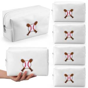 lot 2023 image: Sunnymove 6 Pcs Basketball Makeup Bag for Women PU Leather Waterproof Travel Cosmetic Bag Toiletry Sport Pouch with Zipper Gifts for Basketball Lovers and Players