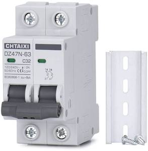 lot 2028 image: Chtaixi AC Miniature Circuit Breaker, 32 Amp 120V240V 2 Pole DIN Rail Mount Circuit Breaker, Thermal Magnetic Trip, Solar AC Disconnect Switch MCB C32