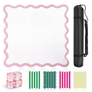 lot 2038 image: 32.4in Scalloped Mahjong Mat��Anti Slip Noise Reduction Mahjong Accessoriemahjong Table Mat��Majiong Mat For Travel��Comes With 4 Dice And 1 Mahjong Mat Storage Bag,4 Mahjong Shuffle Cards (Pink)