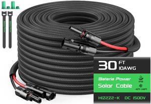 lot 2043 image: Bateria Power 10AWG 30FT Solar Panel Extension Cable, Flame Retardant Protective Sleeving Twin Wire 10 Gauge Solar Cable with IP68 Female & Male Waterproof Connectors, Dust Caps for Home, RV