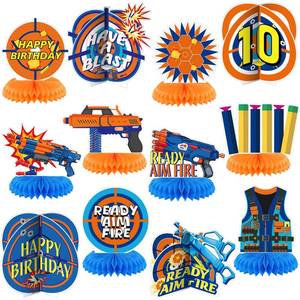 lot 2047 image: Pickmesh 12 Pieces Dart Party Decorations Gun Party Honeycomb Centerpieces Dart Table Decor for War Birthday Supplies