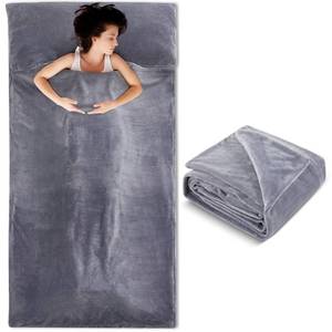 lot 2059 image: Flannel Sleeping Bag Liner for Adult, Travel Camping in Warm Cold Weather, Soft Fluffy Travel & Hotel Sleeping Bag Liner with Zipper for Hiking Camping Indoor Outdoor Use(Gray,87 x 41 Inches)