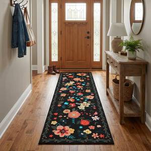 lot 2064 image: GRANNY SAYS Front Door Mat Indoor Entrance, Indoor Doormat, 3 x 5 Washable Mats, Low Profile Stain Resistance Mat for Entryway, Non-Slip Large Doormat, Black Boho Floral