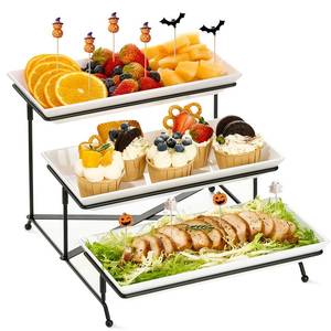 lot 2422 image: Mfacoy 3 Tier Serving Tray Set, 12 Tiered Serving Trays Platters, Reusable Serving Tray for Party, Collapsible Sturdier Stand with Stable Cross Bars, Serving Platters for Veggie, Fruit, Dessert