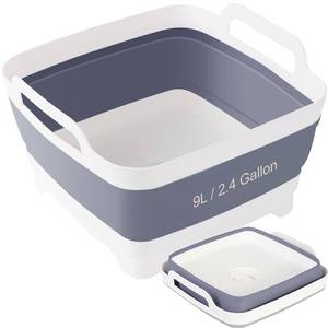 lot 2423 image: Collapsible Dish Basin & Sink Tub with Drain Plug �� 2.4 Gal Baby Bottle Wash Basin, Bottle Washing Bin for RV, Camping, Kitchen  Collapsible Water & Bottle Basin (Grey)
