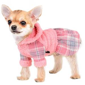 lot 2425 image: Winter Dog Dress, Cute Warm Fleece Dog Hooded Sweater, for Small Dogs Girl, Pink Plaid Puppy Dresses Clothes for Chihuahua Yorkie,Cat Apparel (Pink, X-Small)