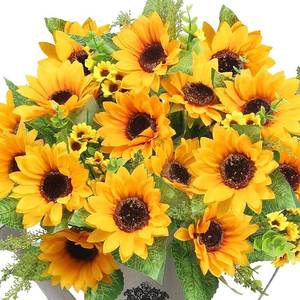 lot 2429 image: AmyHomie Artificial Sunflowers for Outdoors - 2 Bunches Fake Sunflower Bouquets with 14 Large Blooms, UV Resistant Silk Flowers for Home Wedding Fall Decor, Garden Party Centerpieces, 17.7 Inches