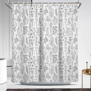 lot 2432 image: Coxila Vintage Floral Shower Curtain Black and White Flower Retro Rustic Country Farmhouse Grey Gray Cute Antique Spring Plant Botanical Cottagecore Bathroom 60x72 Inch Polyester Fabric 12 Pack Hooks