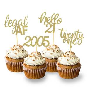 lot 2434 image: 24 Pcs Glitter 21st Birthday Cupcake Toppers for Celebrating Twenty One Years Old Birthday Party Decorations (Gold)