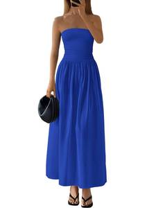 lot 2442 image: PRETTYGARDEN Women 2026 Summer Elegant Strapless Maxi Dress Tube Top Dress A Line Formal Long Wedding Party Cocktail Dresses(Royal Blue,X-Smal)