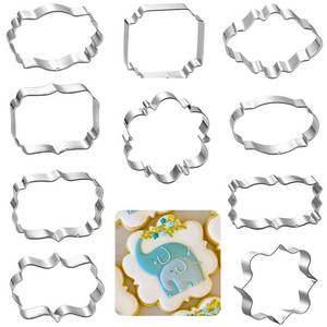 lot 2444 image: Kanehosi Frame Cookie Cutters 10pcs Stainless Steel Plaque Cookie Cutter Difference Shapes, DIY Fondant Cutters Tiles Metal Pancake Molds for Biscuit Wedding Baking Decorations Holiday Birthday Party