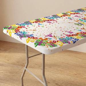 lot 2451 image: Horaldaily Regular Fitted Tablecloth 72 x 30 Inch Rectangular, Colorful Happy Birthday Gifts Washable Table Cover Elastic Edged for Dinning, Picnic, Camping, Banquet