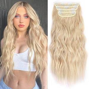 lot 2452 image: ALXNAN Clip in Hair Extension,Long Wavy Blonde Hair Extensions, 20 Inch 4PCS Thick Hairpieces Fiber Double Weft Hair for Women