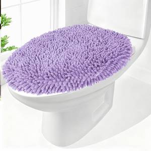 lot 2474 image: BAAHRNOM Chenille Elongated Toilet Seat Cover 19.5x 15 Machine Washable Solid Toilet Lid Cover Adjustable Rubber Backing Fits Only 18-19.5L x 14-16W Elongated Toilet Seat