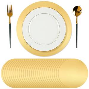 lot 2482 image: Tioncy 100 Pcs Gold Round Paper Placemats Gold Decorative Disposable Placemats Table Mats for Dining Wedding Table Decoration Home Banquet Festive Party Wedding Birthday Holiday