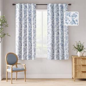 lot 2494 image: jinchan 95% Blackout Floral Curtains 63 Inch Length, Printed Flower Blue Blackout Curtain for Bedroom Rod Pocket Back Tab Blackout Curtains Thermal Insulated Window Drapes, 2 Panels Blue