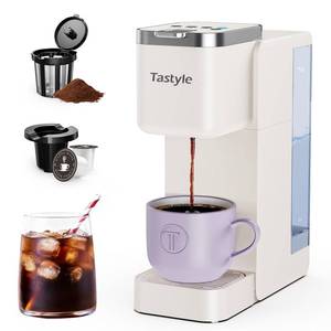 lot 3329 image: Tastyle Single Serve Coffee Maker, Iced and Hot Coffee Machine for K Cup & Grounds, Compact Design, 40oz Removable Water Reservoir, 6 to 24 Oz Brew Sizes, Fits 7.3 Travel Mug, Beige