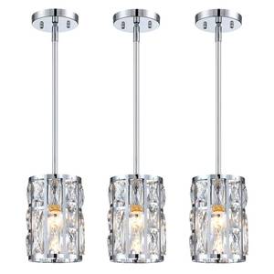 lot 3331 image: MEXO Modern Crystal Pendant Light Fixture 3-Pack Chrome Finish Hanging Lighting Crystal Chandelier for Kitchen Island
