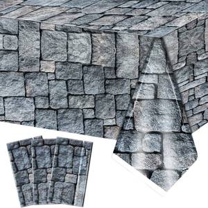 lot 4009 image: 3 Packs Cobblestone Tablecloth Stone Printed Table Cover Medieval Table Decoration Plastic Tablecloth Stone Brick Tablecovers for Medieval Castle Knight Themed Party Supplies, 4.3 x 7.2 Feet