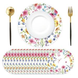 lot 4013 image: Paper Placemats Disposable 50 Pack Spring Flowers Place Mats 13.4 Inch Round Decorative Dragonfly Wildflower Table Mats for Spring Birthday Bridal Wedding Party Supplies