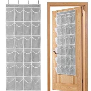 lot 4016 image: GOMAJI Over the Door 24 Pocket Hanging Shoe Organizer, Space Saving Hanging Storage Holder, Gray, (64 X 19)
