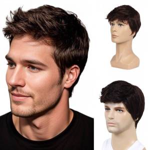 lot 4025 image: BEAUTY FLAG Men Short Brown Wig Handsome Male Daily Costume Synthetic Full Wigs Natural Brown Hair Replacement Wig(Fit 21inch-22.5inch Head Circumference)