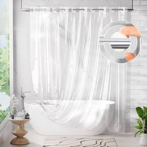 lot 4026 image: AmazerBath No Hook Shower Curtain and Liner 3-in-1, 100% EVA Luxury Soft Heavy Duty Clear Shower Liner, 72x75 Hookless Shower Curtain with 3 Heavyweight Stones