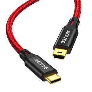 lot 4036 image: AGVEE 2 Pack 3.3ft USB-C to Mini USB Cable, Gold Plated End Tips, Braided Durable Mini-B 5-Pin to Type-C Data Charging Charger OTG Cord for Hero 3, Canon Nikon Camera, GPS, Blue Yeti, Red