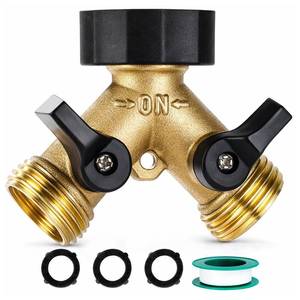 lot 4047 image: Dalmbox Garden Hose Splitter 2 Way, Y Connector Brass Garden Hose Adapter, Water Hose Splitter, Double Shut Off Valve, Includes 3 Rubber Washers & Teflon Tape(1 pack)