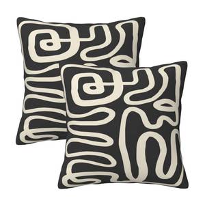 lot 4056 image: Black and Cream Throw Pillow Covers 20x20 Inch Set of 2 , Abstract Black and Beige Striped Farmhouse Decorative Pillowcases Modern Striped Cushion Covers for Sofa Living Room Bed Outdoor Home Decor
