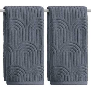 lot 4058 image: Artoid Mode 2 Pcs Grey 3D Arched Stripes Jacquard Hand Towels for Bathroom, 100% Cotton Soft Absorbent Bathroom Decor Towels, 13.7 x 29.5 Inch