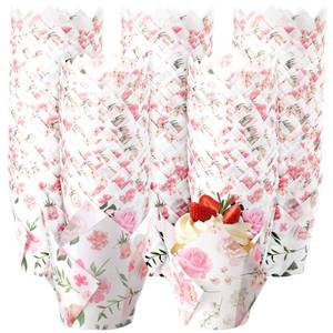 lot 4060 image: Maxdot 300 Pcs Wildflower Tulip Cupcake Liners for Baking Floral Paper Muffin Baking Cups Flower Tulip Muffin Liners Wrappers for Spring Tea Party Wedding Bridal Shower Party Decor(Pink Floral)